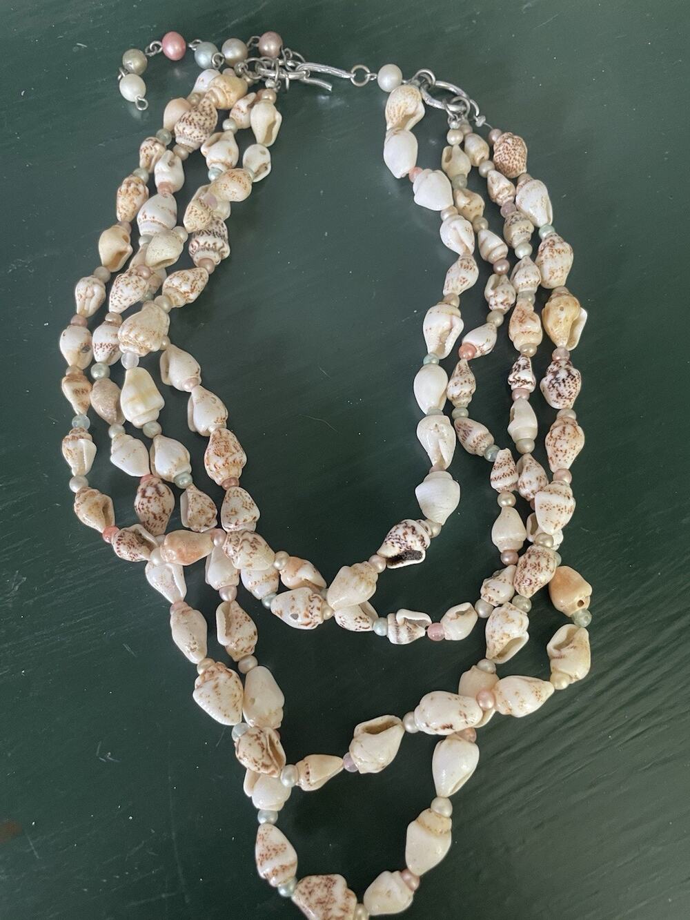 Vintage Small Shell Beaded Choker Necklace 6” Japan Jewelry